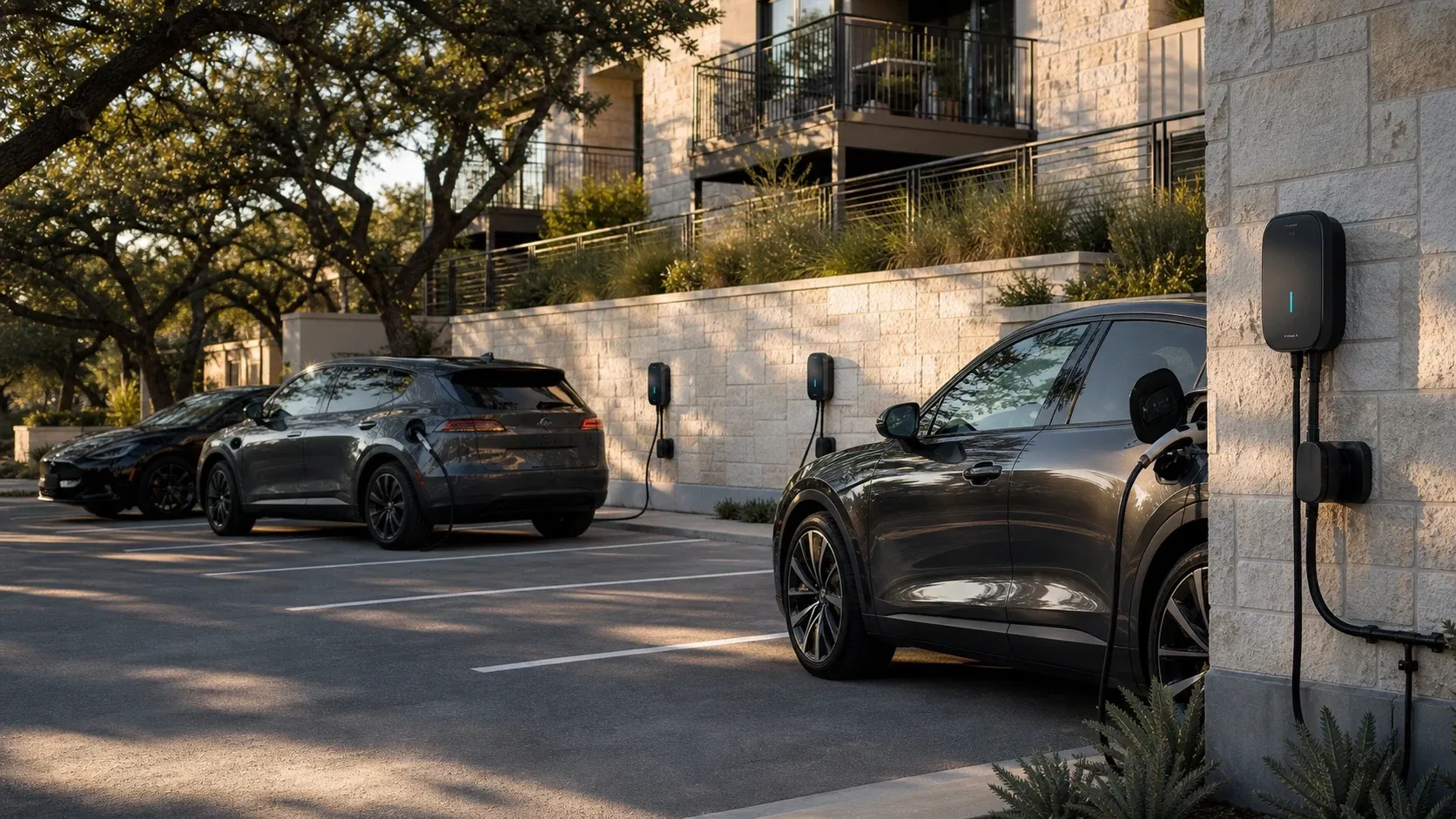 A residential property and parking area prepared for EV charging planning